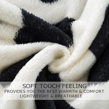 Flannel Fleece Cow Print Blanket Twin Size - Premium Lightweight Anti-Static Super Soft Cozy Plush Cow Blankets, Lightweight Microfiber Winter Warm Throw Blanket 66" x 90"(Black Cow Twin)