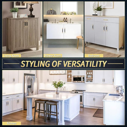 Knurled Cabinet Pulls 12 Pack, 4 Inch Long Cabinet Handles Metal Door Pulls, Kitchen Drawer Pull Knurled Dresser Handles - 3" Hole to Hole, Black & Gold