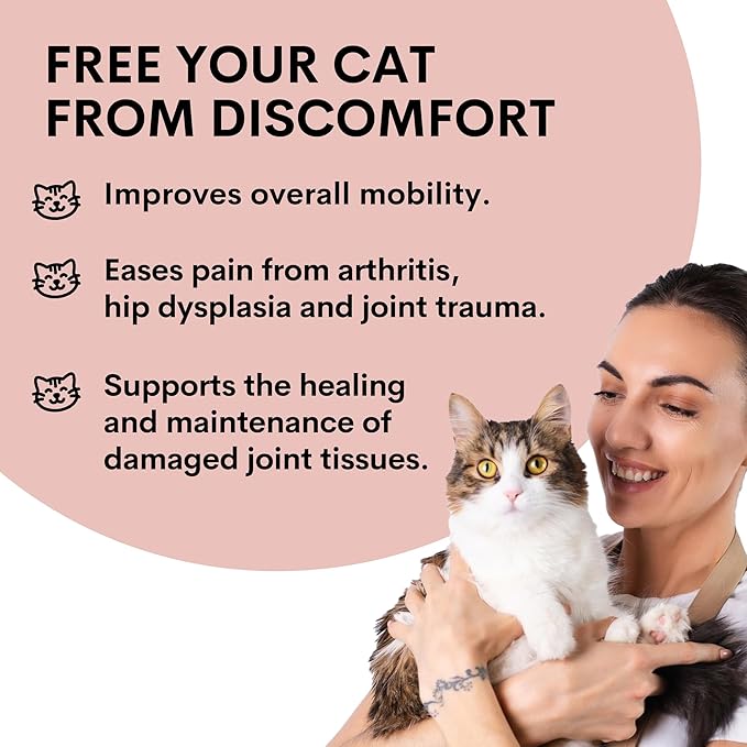 Hip and Joint Supplement for Cats - Glucosamine, Chondroitin, MSM for Joint Hip Care, Arthritis Pain Relief, Mobility Support, Cartilage Health, Inflammation Reduction - Senior Cat Support, 60 Scoops-Mewly Pet