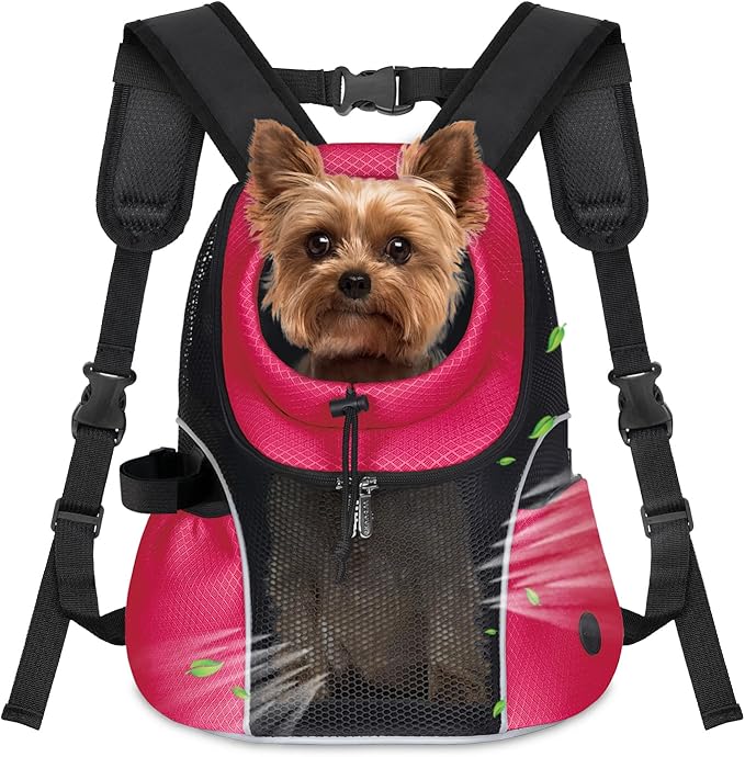 WOYYHO Pet Dog Carrier Backpack Small Dog Front Backpack Ventilated Mesh Dog Travel Back Pack with Safety Belt for Travel Hiking Cycling Outdoor Adventures (Size S: 2-4.5 lbs, Rethink Pink)-Mewly Pet