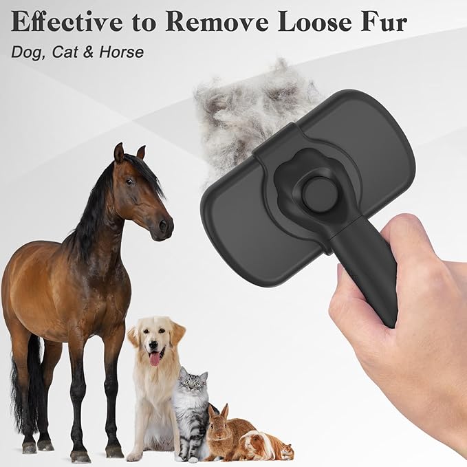 Self Cleaning Shedding Brush - Skin Friendly Grooming Tool for Dogs, Cats, and Puppies, Deshedding and Hair Removal for Long and Short Haired Pets, Black-Mewly Pet