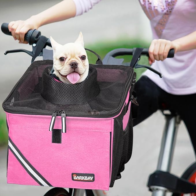 Pet Carrier Bicycle Basket Bag Pet Carrier/Booster Backpack for Dogs and Cats with Big Side Pockets,Comfy & Padded Shoulder Strap,Travel with Your Pet Safety（Pink Carnation）-Mewly Pet