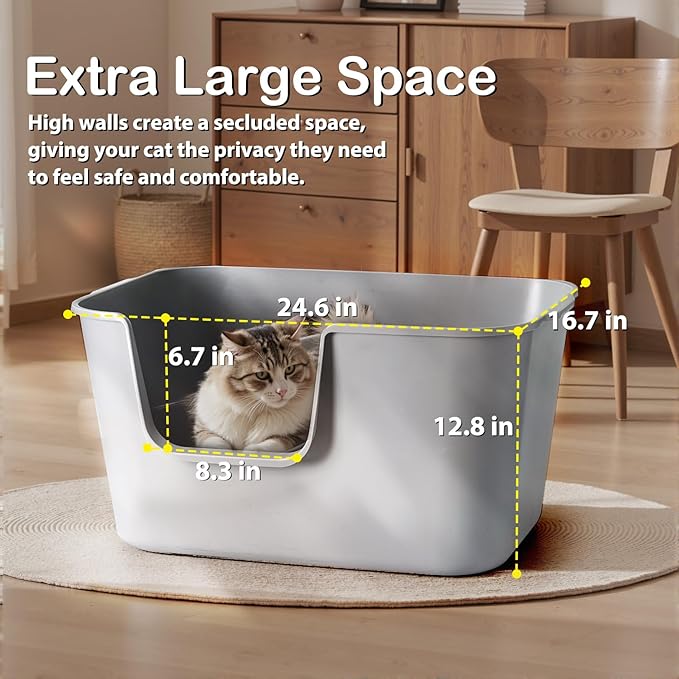 Extra Large Cat Litter Box with High Sides - Splash-Proof Design for Big Cats & Multi-Cat Homes, 24.6in x 16.7in x 12.8in (Yellow)-Mewly Pet