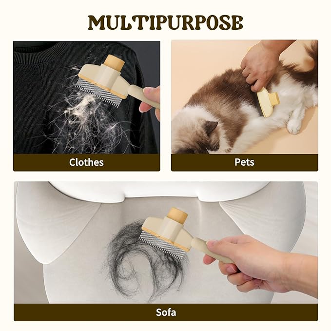 Pet Hair Removal Comb Flea Comb, 2025 New Cat Grooming Brush with Release Button, De-Shedding Cat Brush for Short and Long Hair Cats (Yellow+Green)-Mewly Pet