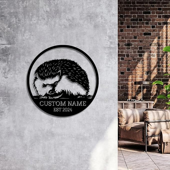 Custom Hedgehog Metal Sign, Personalized Hedgehog Metal Wall Art,Hedgehog Lovers Gift Metal Kid Room Decor,Personalized Hedgehog Lover Name Sign,Kid Nursery Decoration (Style A)