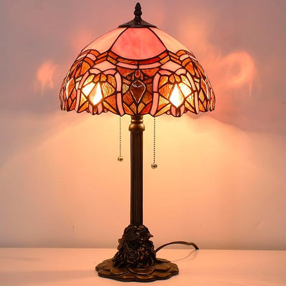 Tiffany Stained Glass Table Lamp 12X12X21Inch Resin Base Desk Bedroom Living Room Reading Light (Pink Jewelry)