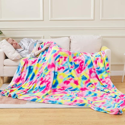 Colorful Blanket King Size- Premium Lightweight Anti-Static Rainbow Throw Soft Couth Sofa Cozy Warm Flannel Blankets Plush Gift for Daughter Mom, Bedroom Decor 90" x 108"(Rainbow King)