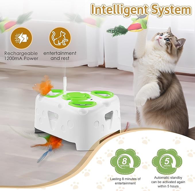 3-in-1 Interactive Cat Toys for Indoor Cats,Automatic Kitten Toy,Flying Bird,6 Holes Mole,Rotating Feather, Rechargeable USB Interactive Cat Feather Toys for Bored Indoor Cats-Mewly Pet