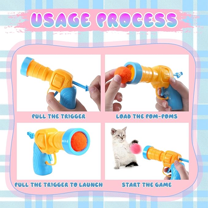 21Pcs Cat Ball Toy Launcher - Includes 20 Colorful Plush Cat Balls and Exciting Launcher Set，Funny Interactive Cat Toys for Bored Indoor Adult Cats, Cute Kitten Kitty Toys-Mewly Pet