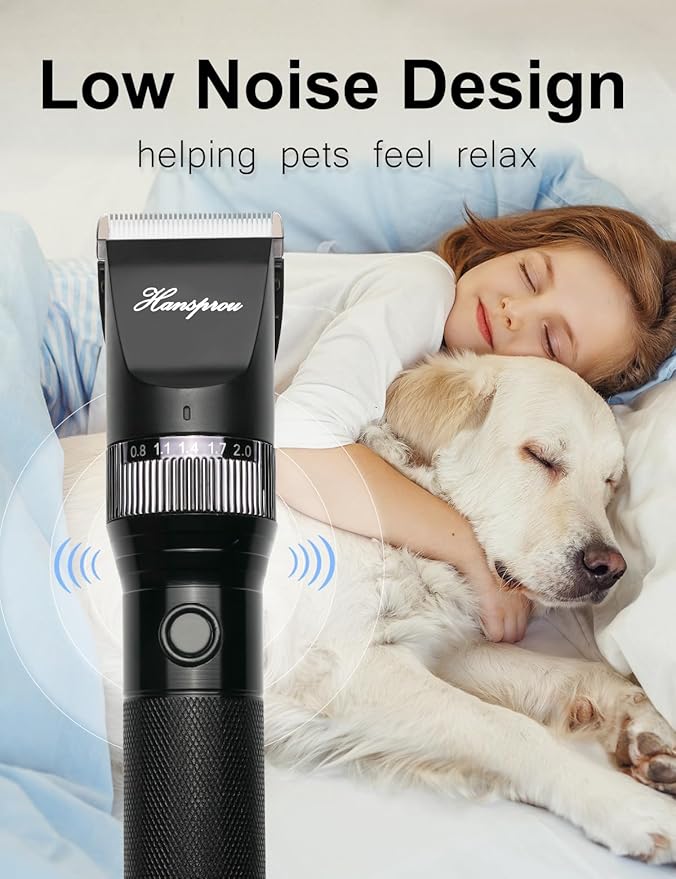 Dog Clippers for Grooming, 12V Professional Dog Clippers，Heavy Dutt Corded Pet Hair Trimmer Pet Trimmer for Thick Hair with Guard Combs Brush-Mewly Pet