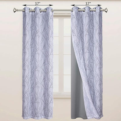 BONZER Mix and Match Curtains - 2 Pieces Branch Print Sheer Curtains and 2 Pieces Blackout Curtains for Bedroom Living Room Grommet Window Drapes, 37x95 Inch/Panel, Light Grey, Set of 4 Panels