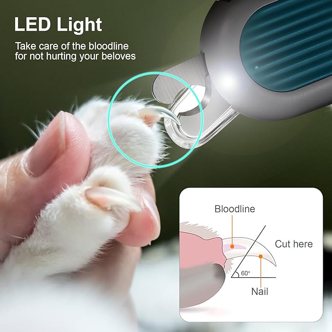 Odoland Cat Nail Clipper with LED Light and Nail File, Dog Claw Trimmer with Bright Light to Avoid Excessive Cutting - Pet Grooming Tool for Tiny Dog Cat Kitten Bunny Rabbit Blue-Mewly Pet