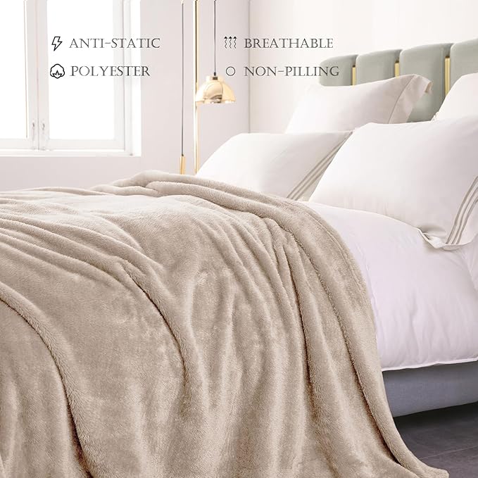 Exclusivo Mezcla Plush Fuzzy Fleece Bed Blanket Queen Size, Super Soft, Fluffy and Warm Blankets Suitable for All Seasons (Camel, 90x90 Inches)