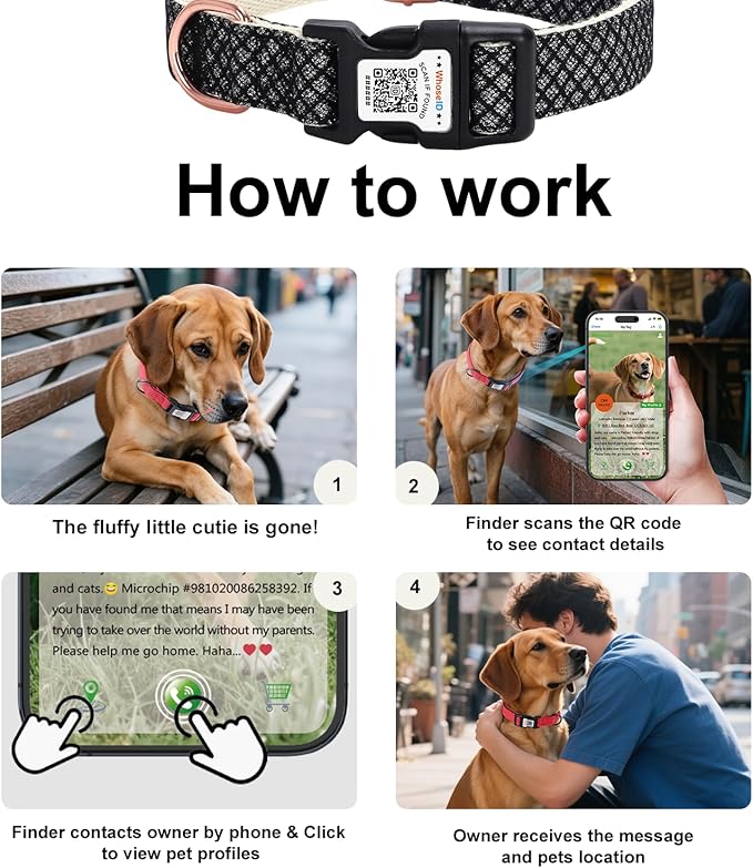 Dog Collar with Waterproof AirTag Holder & Anti-Lost QR Code, Cute Bling Warpping Adjustable Width for Small Medium Large Pet (Black, L)-Mewly Pet