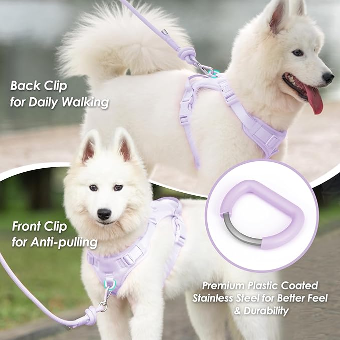 No Pull Dog Harness, Puppy Vest with Front Clip for Small Medium Large Sized Dog(Light Purple,M)-Mewly Pet