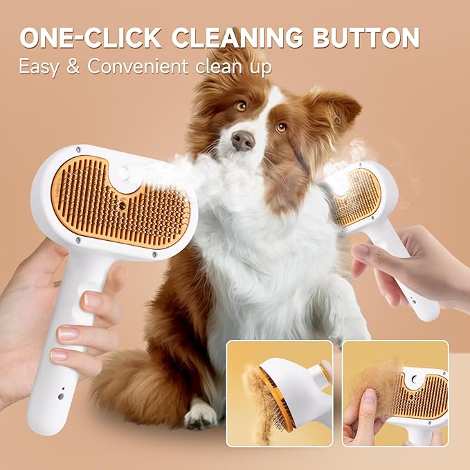Pet Steam Brush for Dogs & Cats with Shampoo – 3-in-1 Grooming Spray Comb, Mist Massage & Defur Function, Water Spritz Deshedding Tool for Long/Short Hair, Indoor Pets (Puffease Cepillo de Vapor)-Mewly Pet