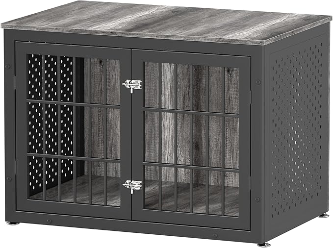 38" Heavy Duty Dog Crate Furniture for Large and Medium Dogs,Wooden Metal Kennel for High Anxiety Dogs, Chew Proof Cage Indoor, Decorative Kennel End Table-Mewly Pet