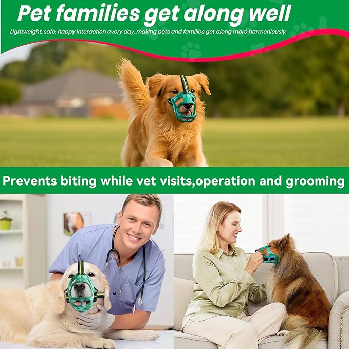 Dog Muzzle, Basket Muzzle for Small Medium Large Dogs, Anti-Biting and Chewing, Lightweight & Sturdy Cage Design, Allows Panting & Drinking, Ideal for Grooming & Training(Green Size M)-Mewly Pet