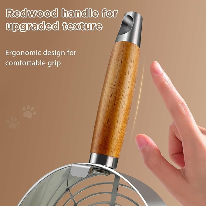 Cat Litter Scoop, Litter Scooper, Metal Cat Litter Scoop, Stainless Steel Cat Litter Scoop, Kitten Pooper Lifter, Kitty Metal Scooper with Holder for Cat Litter Box Strip Holes Easy Cleaning-Mewly Pet