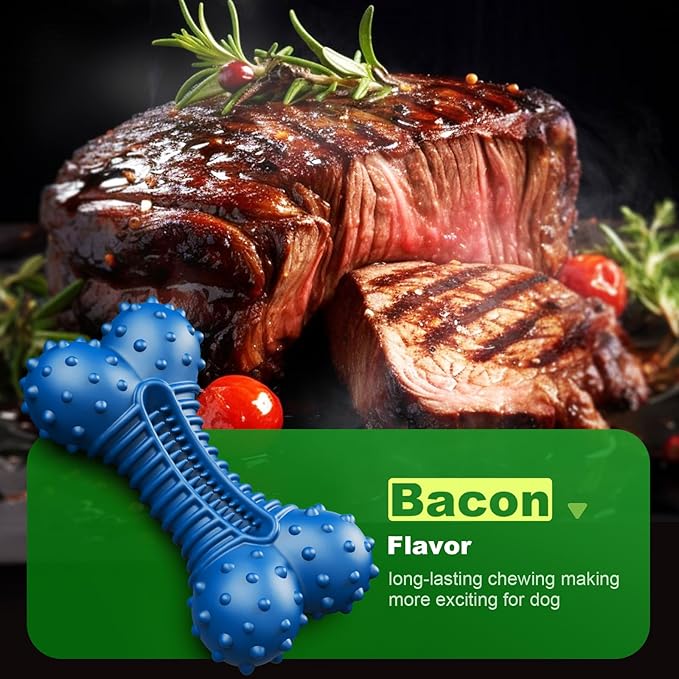 Dog Toys for Aggressive Chewers, Indestructible Chew Toys for Medium Large Dogs,Durable Rubber Dog Bones with Beef Flavor, Tough Dental Toy for Boredom Relief-Mewly Pet