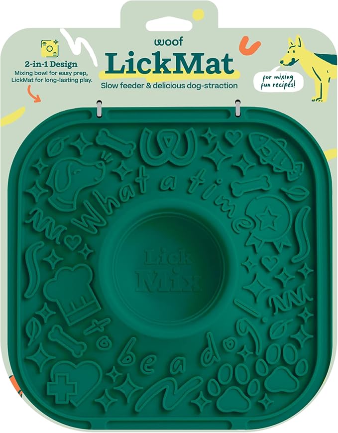 WOOF LickMat - Easy-to-Clean Lick Mat for Dogs - Slow Feeder Mat with Non-Slip Design - BPA-Free Silicone Lick Mat - Interactive Dog Toys - Green-Mewly Pet