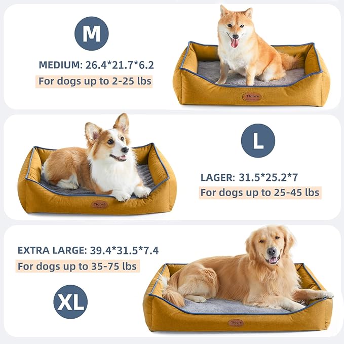 Orthopedic Dog Beds for Medium Dogs, Durable Egg Crate Foam Sofa Dog Bed wit Washable Removable Cover,Waterproof Lining,Pet Bed for Large Dogs (Mustard Yellow, 31.5" L x 25.2" W x 7" Th)-Mewly Pet