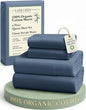 LANE LINEN 100% Organic Cotton Queen Sheets Set, Fully Elasticized Machine Washable Mercerized Cotton Soft & Comfy Low Pill Fade Resistant Sheets Queen Size Set, Classic Percale Weave- Estate Blue