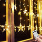TOFU Star Curtain Lights, 108 Led 12 Stars Remote Window Curtain String Lights Plug in with 8 Flashing Modes Decoration for Christmas, Wedding, Bedroom, Party, Birthday, 7.3ft W, 3.3ft H, Warm White
