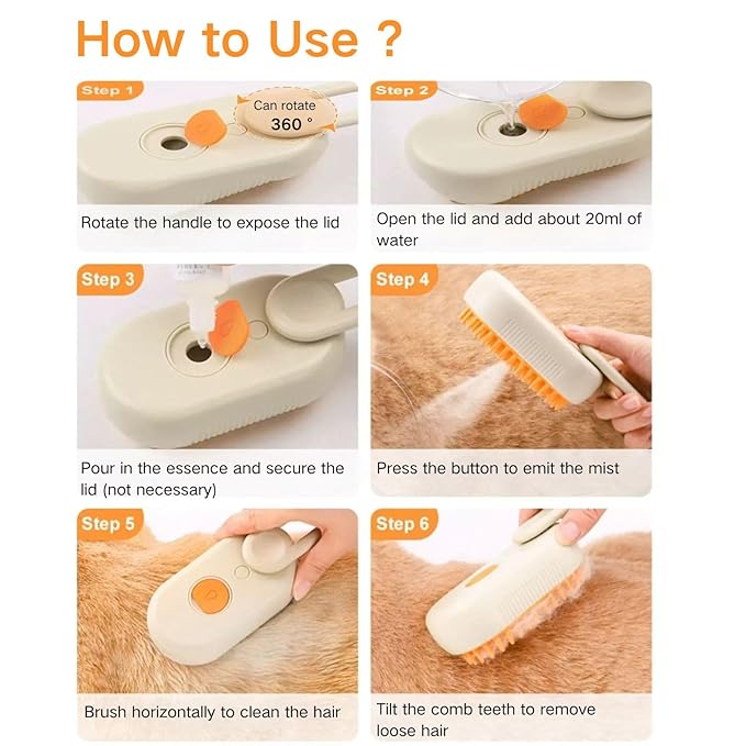 Cat Water Brush for Shedding,Water Comb for Dogs, Water Heat Grooming,3 in 1 Pet Comb For Dog Massaging,Hair Self Cleaning and Removal, Pet Hair Brush Steam For Indoor Cats and Dogs-Mewly Pet