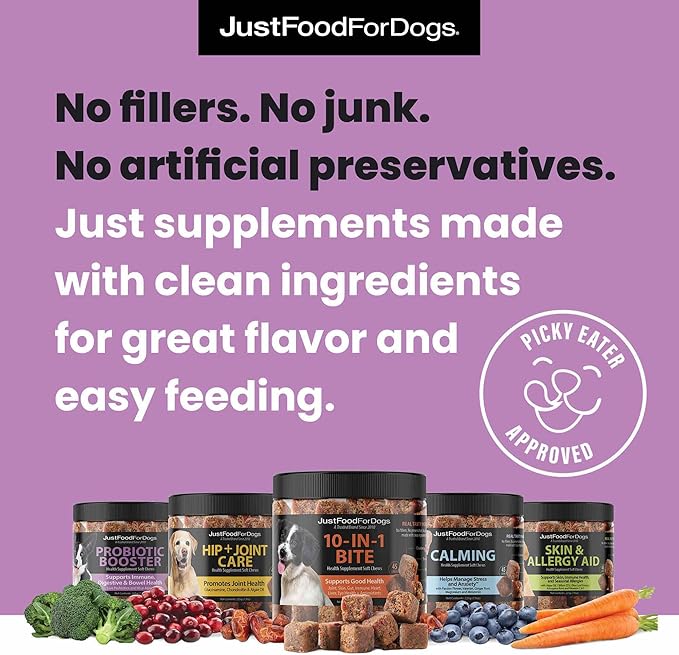 JustFoodForDogs Probiotic Booster Gut Health Soft Chews Supplement for Dogs, Digestive Health Support, Diarrhea, Human Grade Ingredients - 45 Count-Mewly Pet