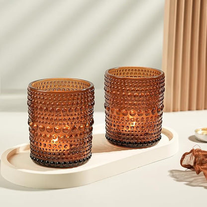 24pcs Large Votive Candle Holder for Fall Decor, 2.7 * 3.5in Large Amer Glass Tea Light Candle Holders, DIY Wax Filling Romance Tealight Candle Holders for Home Table & Christmas Thanksgiving (24)