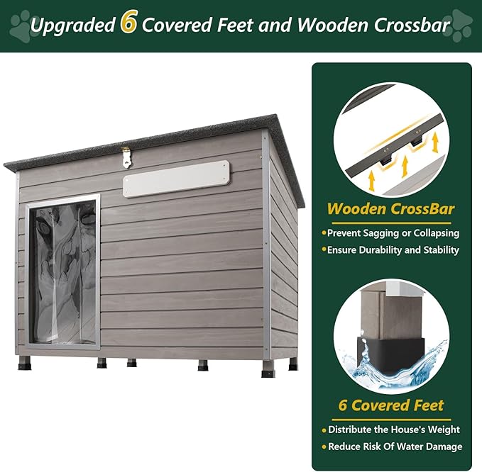 43.3" L Dog House Outdoor for Large Breeds Dogs Anti Chewing Iron Frames Dog Kennel Wooden Pet Houses for Indoor Outdoor with Weatherproof Roof,6 Elevated Feet, Reinforced Bottom Support-Mewly Pet
