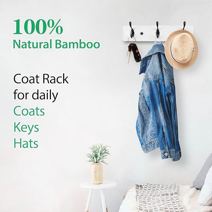 Wooden Coat Rack, Wall-Mounted Organizer for Closet, Entryway, Hallway, Foyer, Bedroom, Heavy Duty Double Hooks for Hanging Towels, Bags, Hats, Jackets, Key (WhiteBlack, 3 Hooks)