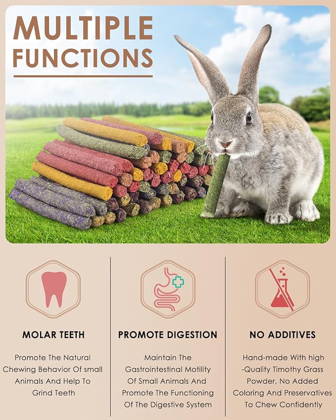 Bissap 72 PCS Rabbit Chew Sticks, Natural Timothy Hay Pumpkin Sugar Beet Carrot Strawberry Rose Dahlberg Daisy Forget-me-not Flower Treat for Bunny Chinchilla Guinea Pig Hamster Small Pet Molar Snack-Mewly Pet