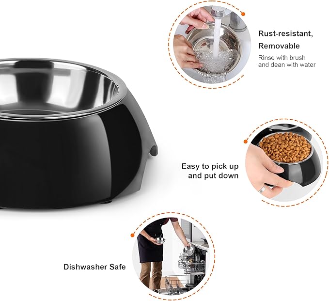 Double Dog Bowls Set – Non-Slip Pet Food & Water Dishes with Resin Stand, Includes Small (1 Cup) & Medium (2 Cups) Bowls – Ideal for Puppies, Cats, and Medium Dogs –Black-Mewly Pet
