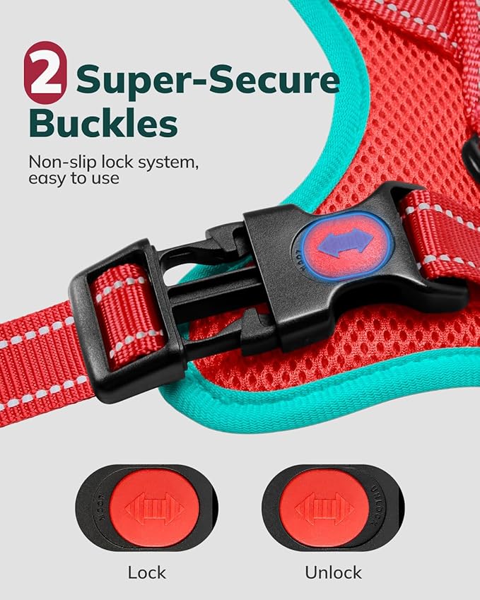 MIDOG No-Pull Dog Harness | Adjustable & Reflective Pet Harness Leash Set for Small Medium Large Dogs Walking, Training| No Choke, Front Clip, Soft Padded Vest with Easy Control Handle - Red, L-Mewly Pet