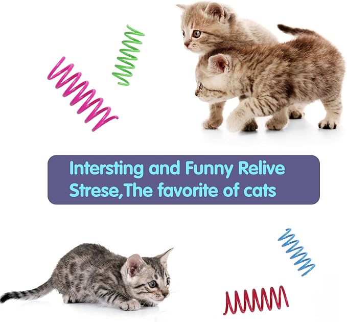 24PCS 12Colors Cat Spring Toys for Indoor Cats, Interactive Coil Springs for Self Play, Durable Heavy Plastic Cat Spiral Spring, Hunting, Biting, Swatting Creative Kitten Toy.-Mewly Pet