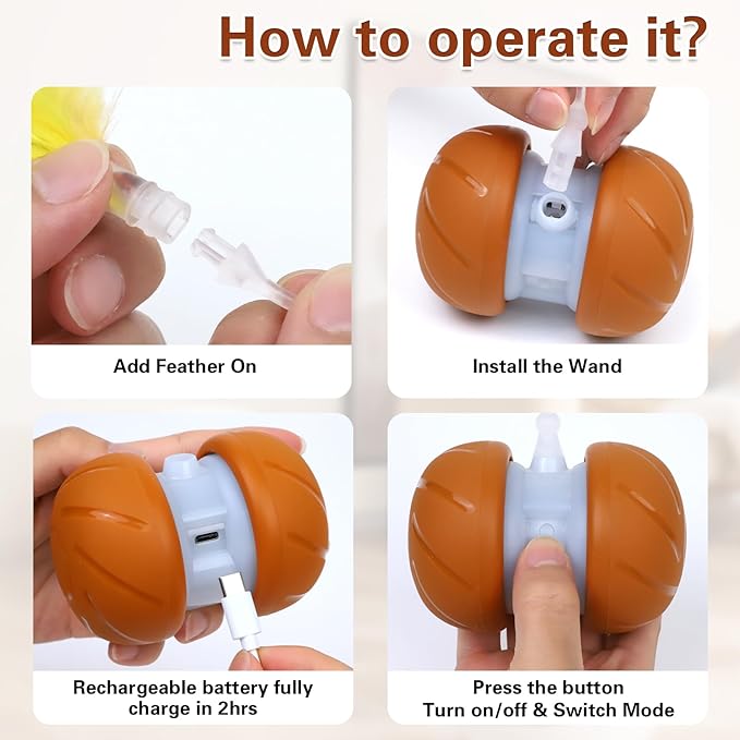 Cat Toys for Bored Indoor Adult Cats,Interactive Flying Feather Teaser,Automatic Moving Robot Cat Toy,Touch Activated Kitten Toy,Rechargeable Cat Enrichment Exercise Toys-Mewly Pet