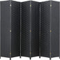 Room Divider Wood Screen 6 Panel Folding Portable Partition Screens Wooden Mesh Woven Design Room Screen Divider for Home Office (Black)