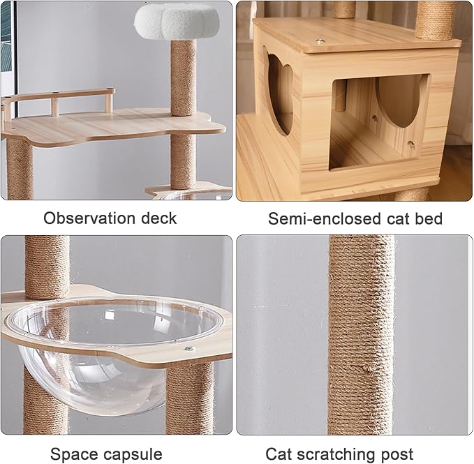 67-Inch Cat Tree for Indoor Cats Large Adult,Cat Tree Tower with Condo, Cat Stairs, 2 Bowl,14 Sisal Scratching Posts, Top Perch, with Padded Platform Bed,Toy Balls,Larg Large cat Tree.B12-Mewly Pet