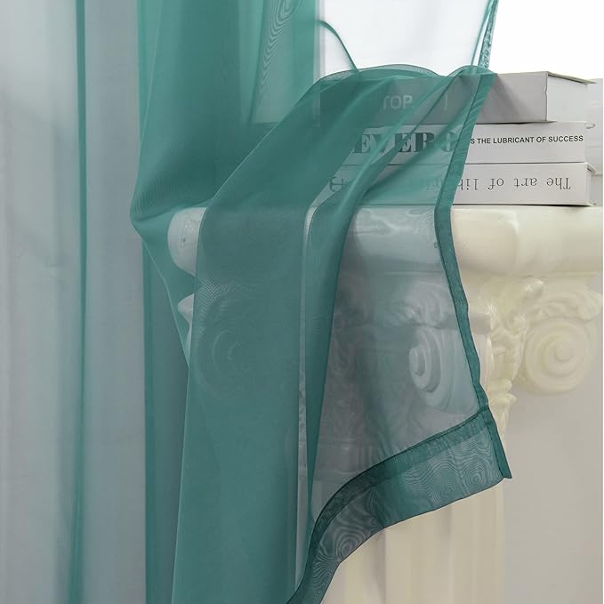HUTO Christmas Dark Teal Green Sheer Curtains 72 inches Long for Bedroom Top Rod Pocket Sheer Window Panels Curtains for Nursery Living Room 52 by 72 Inch Length Set of 2