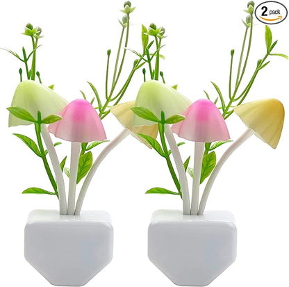 ZEZHOU Smart Sensor Led Night Lights 2 Pack, 7 Color Changing w/Dusk to Dawn Sensor Auto On/Off Mushroom Dream Bed Nightlight, 0.6W Plug-in Wall Lamp, Gift Ideal for Nursery Baby Kids Children Adults