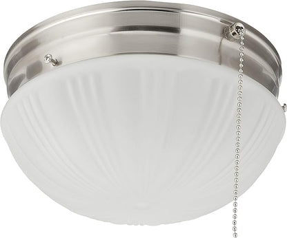 Westinghouse 6721000 Two-Light Flush-Mount Interior Ceiling Fixture with Pull Chain, Brushed Nickel Finish with Frosted Fluted Glass, Diameter: 8.75 Inches
