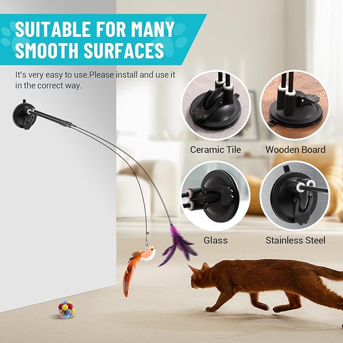 ROSAUI 11-Pack Cat Toy Set with Suction Cup Base and Wire Teasers – Interactive Bird and Feather Attachments with Yarn Balls for Cats and Kittens – Indoor Cat Fun and Exercise-Mewly Pet