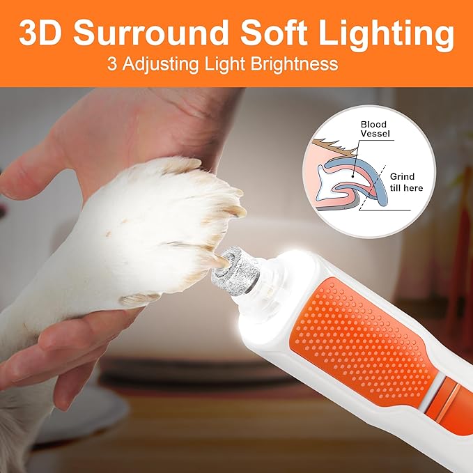 Dog Nail Grinder 7-Speed & 360° LED Light, Professional Pet Nail Grinder for Dogs and Cats, Electric Dog Nail Trimmer Painless Paws Grooming & Smoothing Tool for Large Medium Small Dogs Cats Pets-Mewly Pet