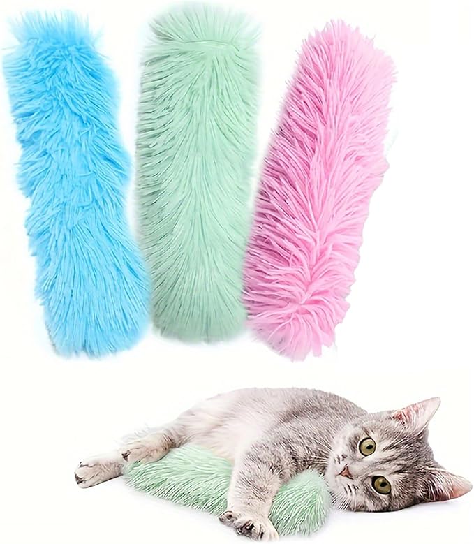 Catnip Toys with 3Pcs Cat Toys - Skin-Friendly Pillow Kicker Toy for Indoor Cats with Crinkle Paper, Catnip & Teething Soother (Pink/Green/Blue)-Mewly Pet