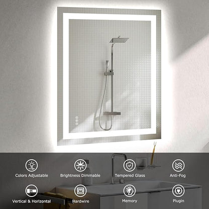 30X36 LED Bathroom Mirror with Lights, Anti-Fog, Dimmable, Backlit + Front Lit, Smart Bathroom Vanity Mirror, Memory Function, Shatterproof, Tempered Glass (Horizontal/Vertical)