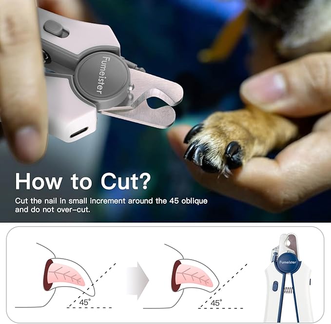 Type-C Rechargeable Dog & Cat Nail Clippers - LED Pet Nail Trimmer with Built-in Nail File, Extra Sharp Blades for Small & Medium Dogs, Indoor Cats (White-Gray)-Mewly Pet