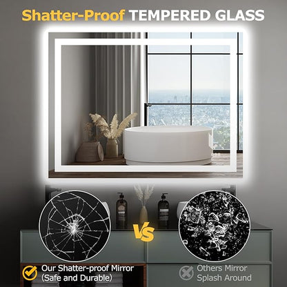 48X36 LED Bathroom Mirror with Lights, Anti-Fog, Dimmable, Backlit + Front Lit, Smart Bathroom Vanity Mirror, Memory Function, Shatterproof, Tempered Glass (Horizontal/Vertical)