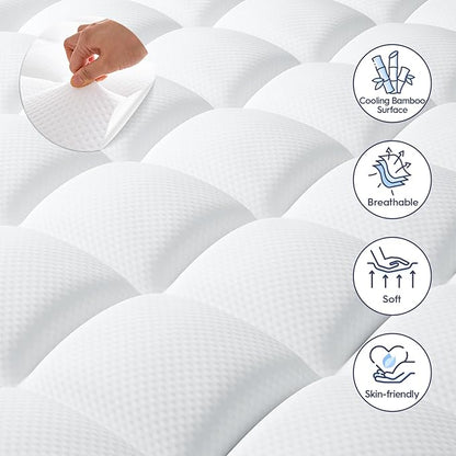 ELEMUSE Full Size Dual Layer 3 Inch Memory Foam Mattress Topper for Pressure Relief, Breathable Pillow Top Mattress Pad with Deep Pocket, Enhanced Support, Non-Slip Design & Removable & Washable